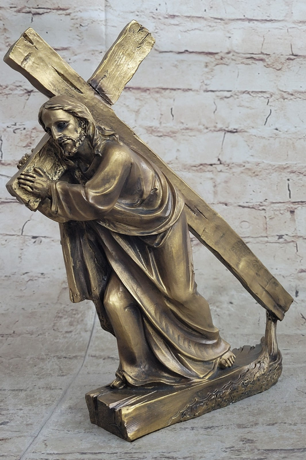 12 Inch Jesus on The Way To Calvary Cold Cast Bronze Figurine Detailed Sculpture