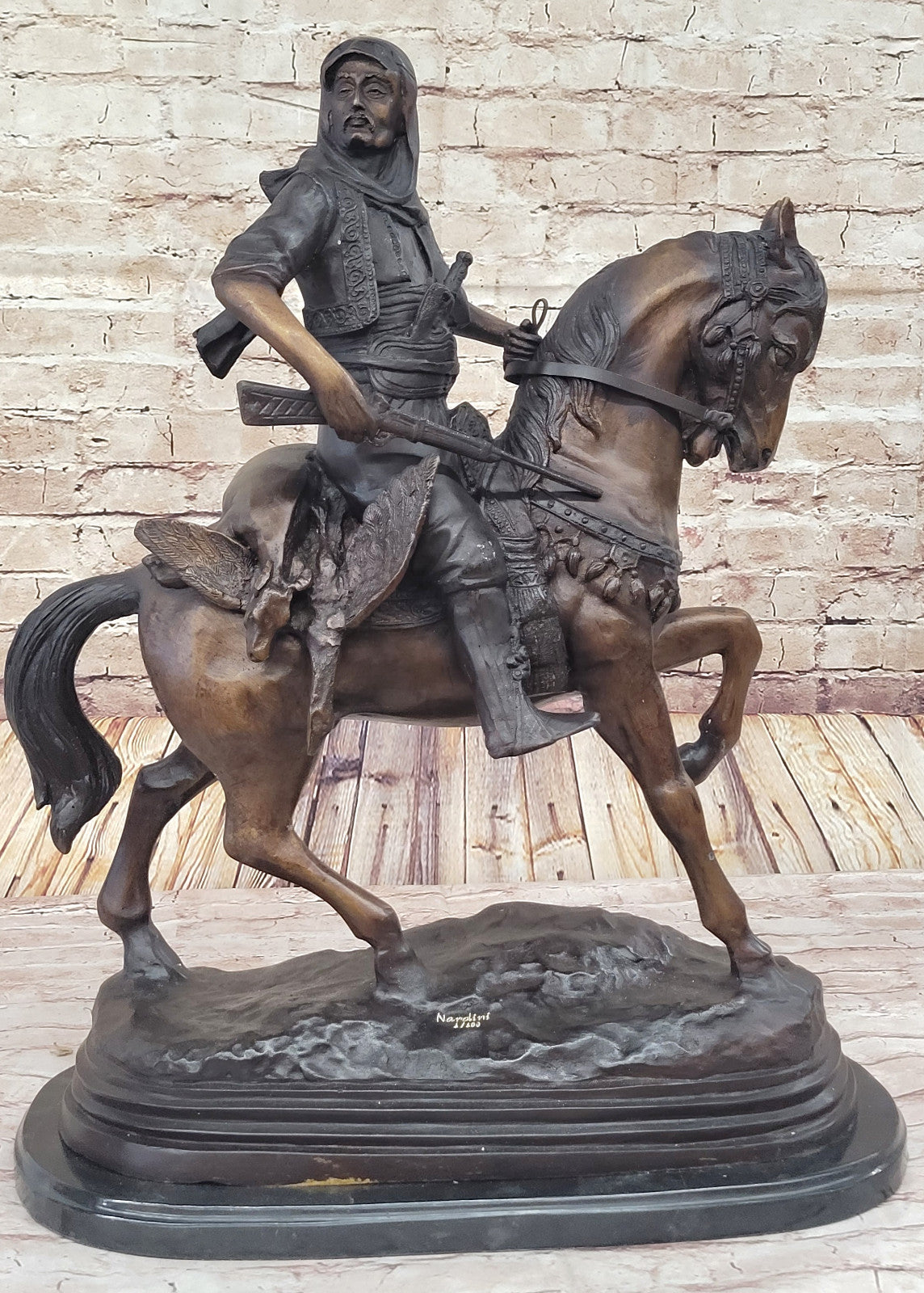 Limited Edition Arabian Horseman with Gun Bronze Sculpture by Nardini Hot Cast