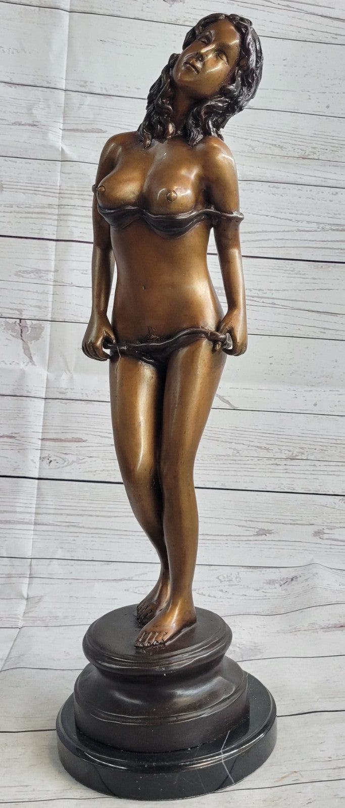Genuine Bronze Nude Naked Lady Girl Woman Female Standing Sculpture Figurine