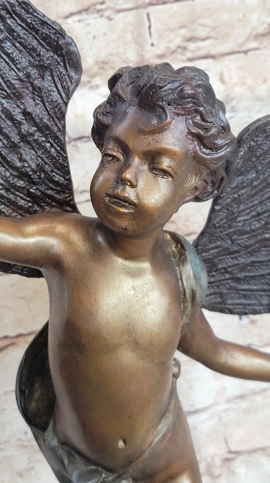 SIGNED VALENTINE DAY CUPID BRONZE SCULPTURE STATUE ON MARBLE BASE HOT CAST SALE
