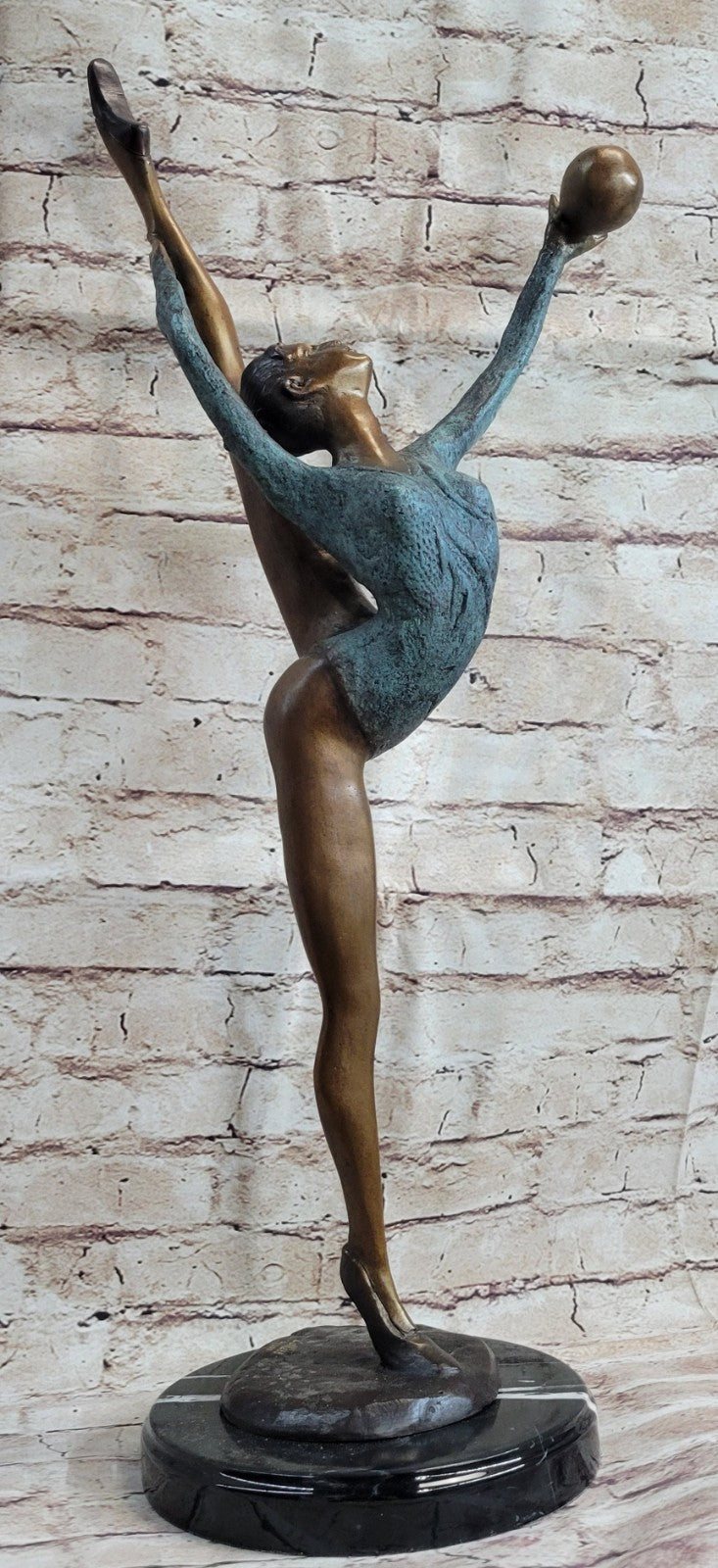 COLLECTORS EDITION FLOOR KID GYMNAST BRONZE SCULPTURE ON MARBLE BASE FIGURINE