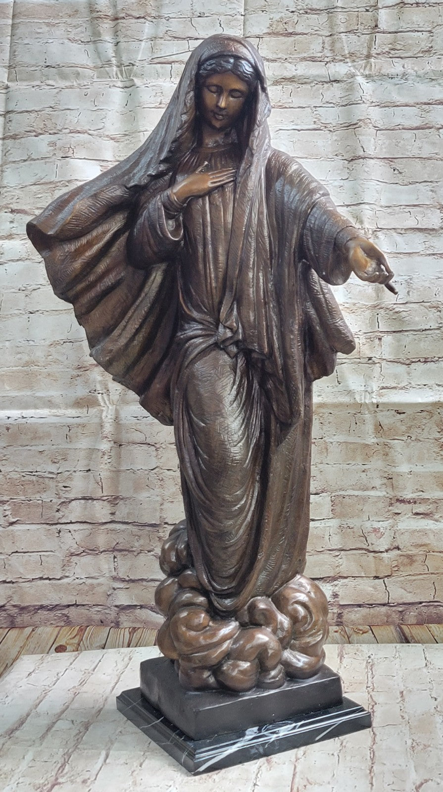 VINTAGE BRONZE ART NOUVEAU JESUS MARY CATHOLIC ICON HOT CAST SCULPTURE FIGURINE