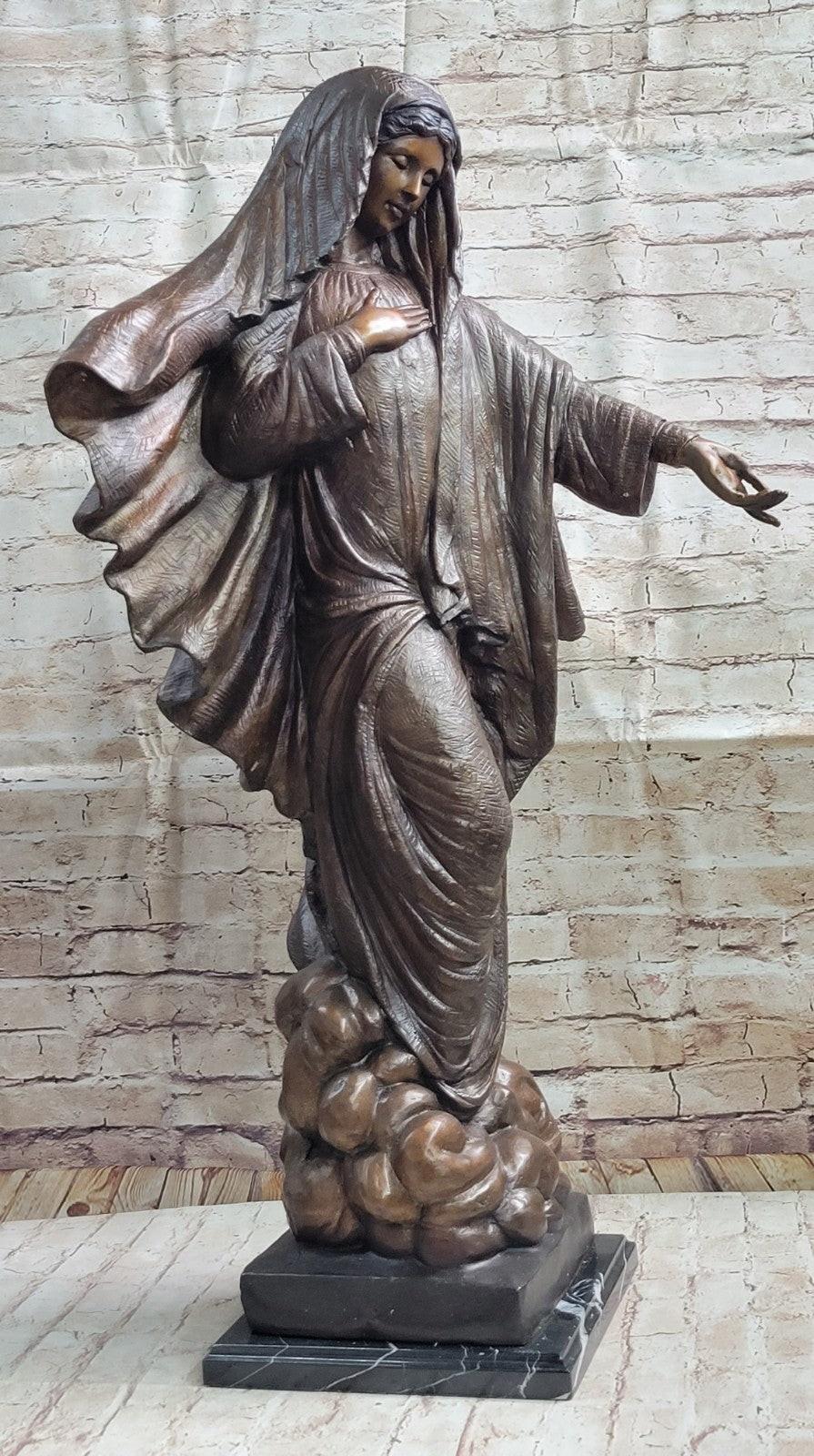 VINTAGE BRONZE ART NOUVEAU JESUS MARY CATHOLIC ICON HOT CAST SCULPTURE FIGURINE