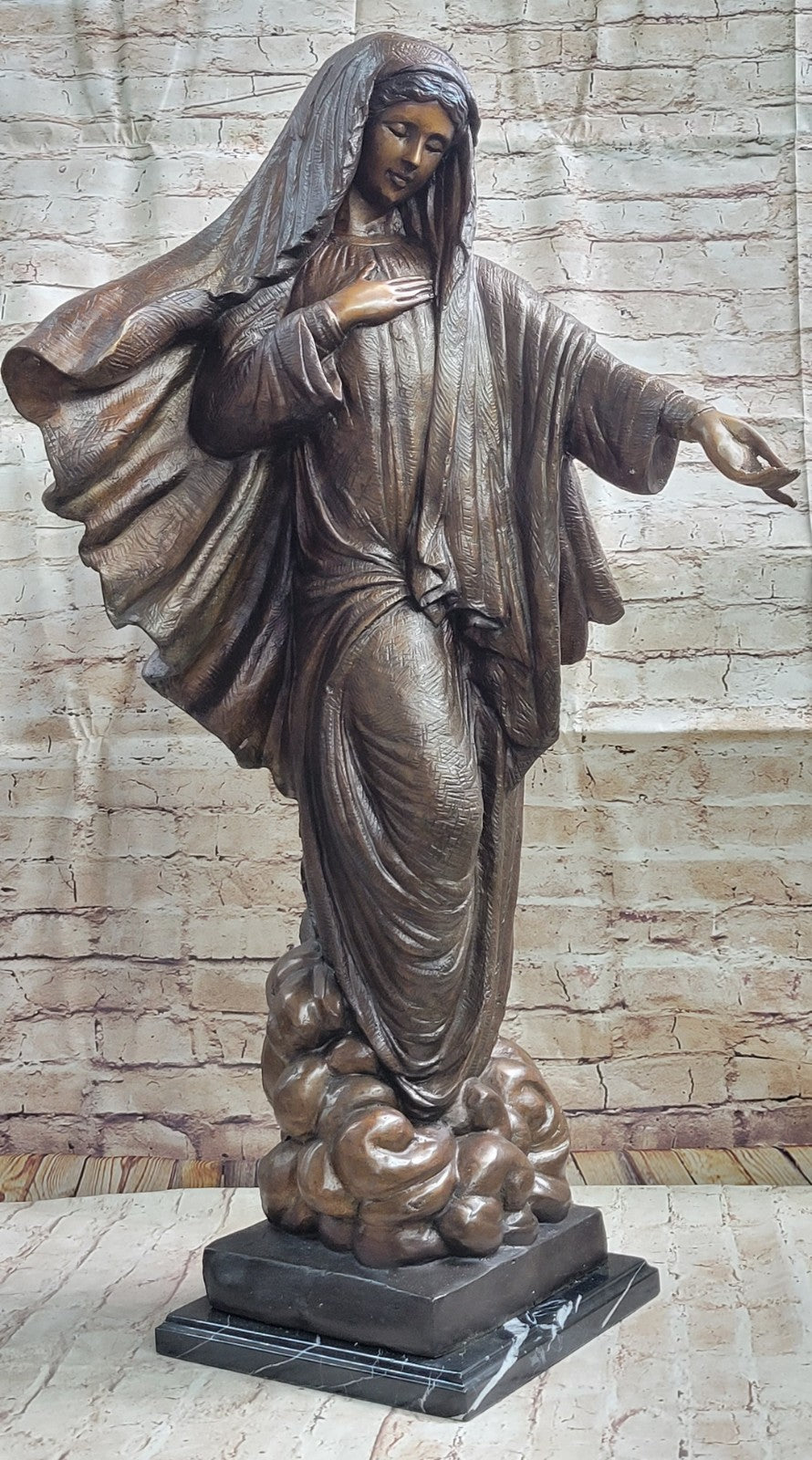 VINTAGE BRONZE ART NOUVEAU JESUS MARY CATHOLIC ICON HOT CAST SCULPTURE FIGURINE