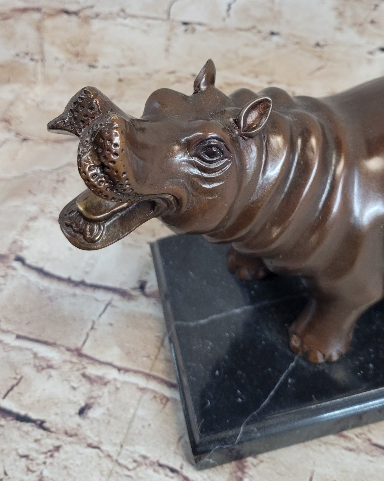 French Artist Mogniez`s Hippopotamus Bronze Sculpture Artwork Sale