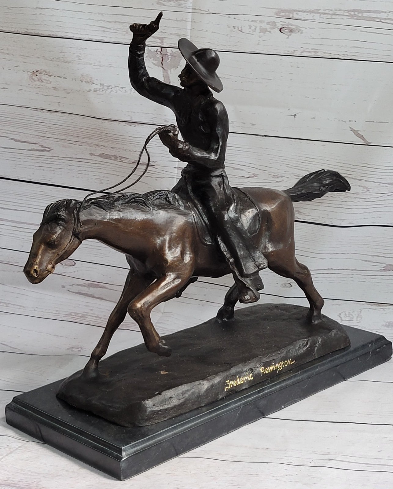 Wild American Classic West Cowboy By Remington Bronze Sculpture Statue Figurine