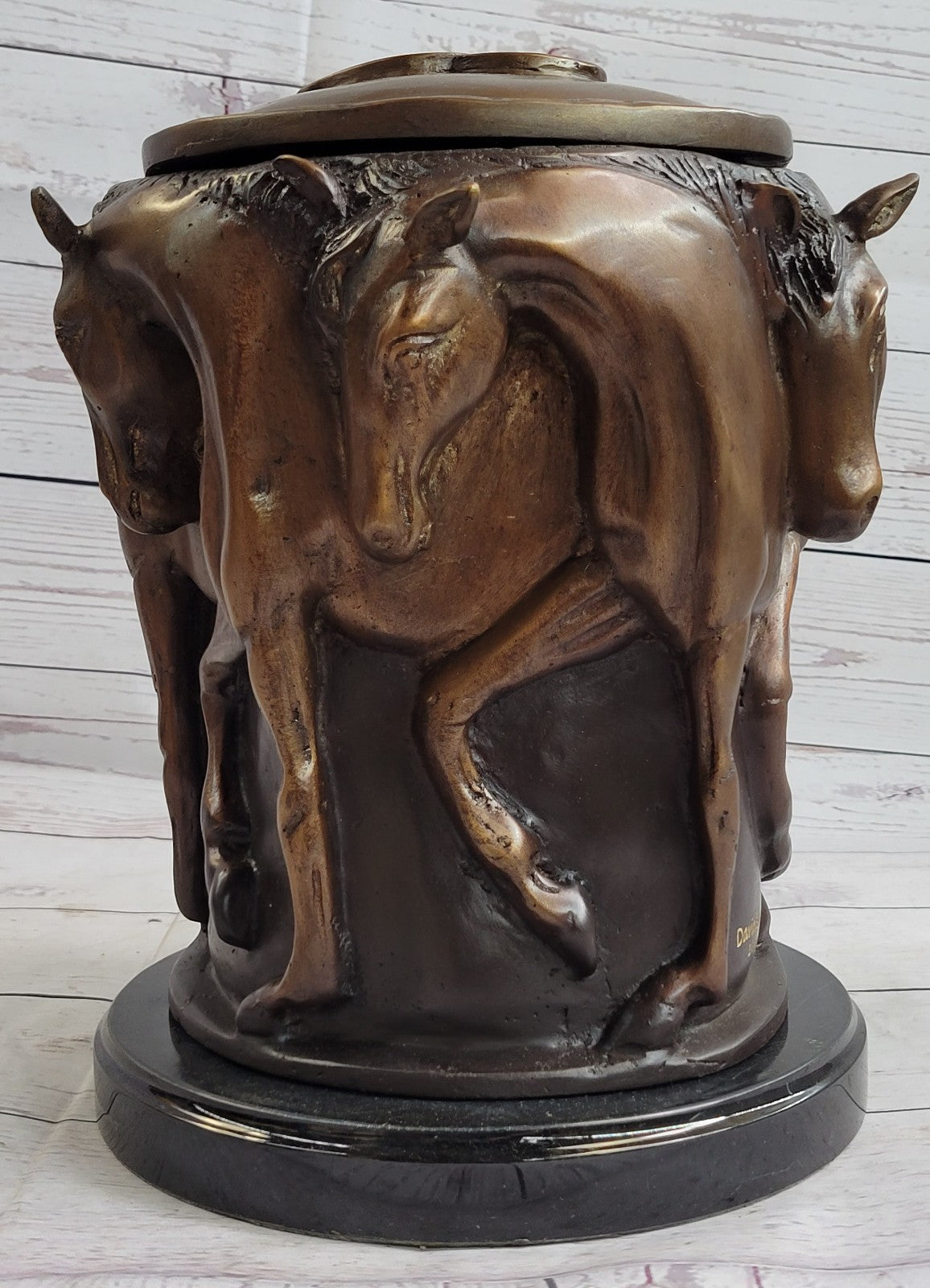 Elegant Bronze Urn Statue Sculpture Hand Made Horses Classical Art Deco Sale