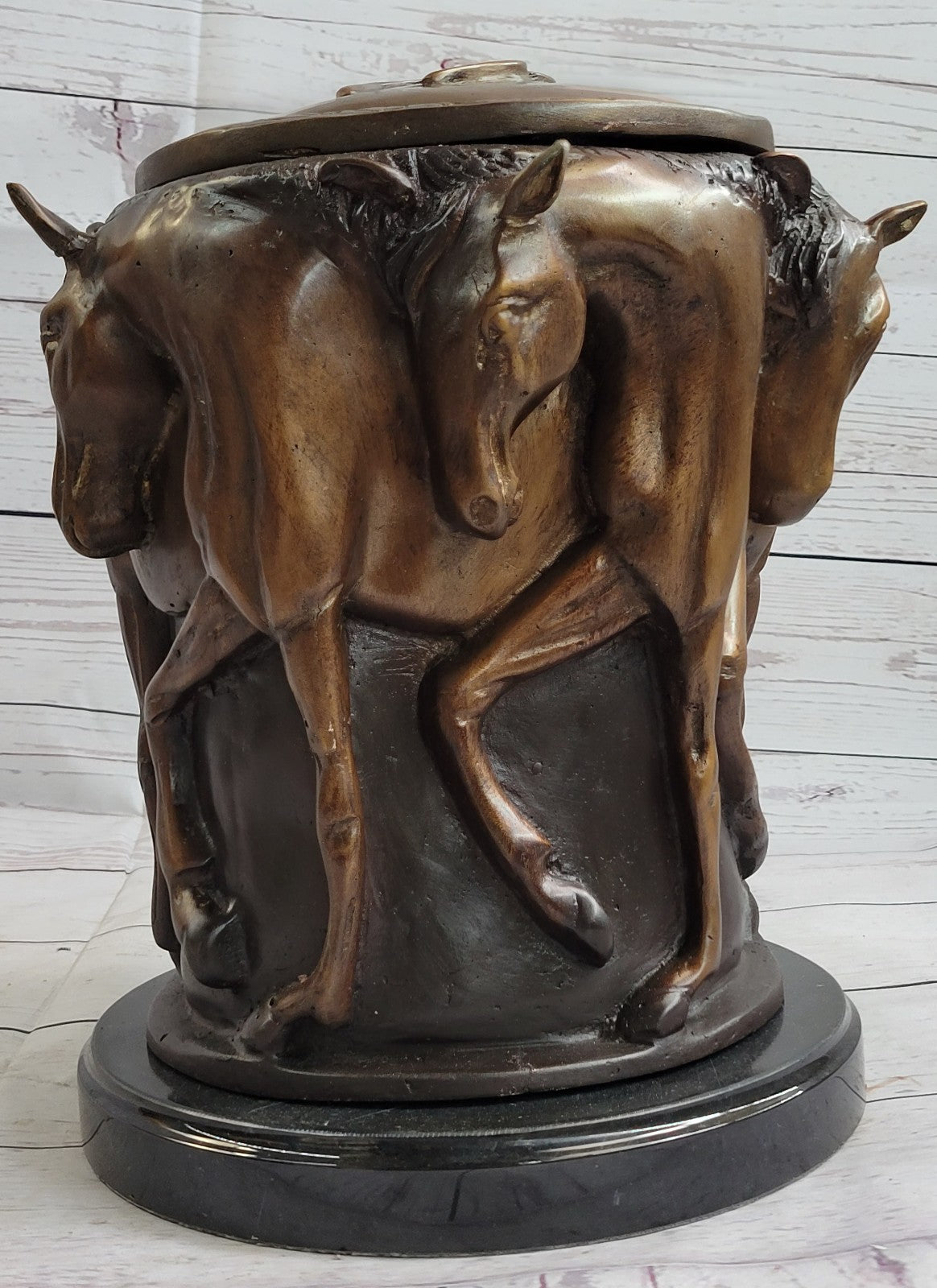 Elegant Bronze Urn Statue Sculpture Hand Made Horses Classical Art Deco Sale