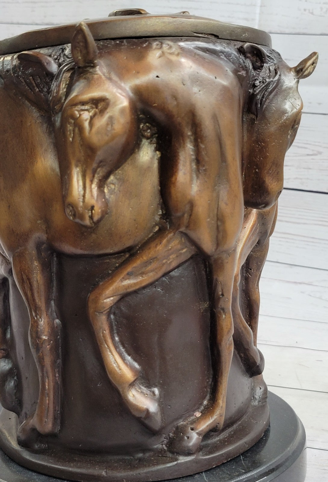 Elegant Bronze Urn Statue Sculpture Hand Made Horses Classical Art Deco Sale