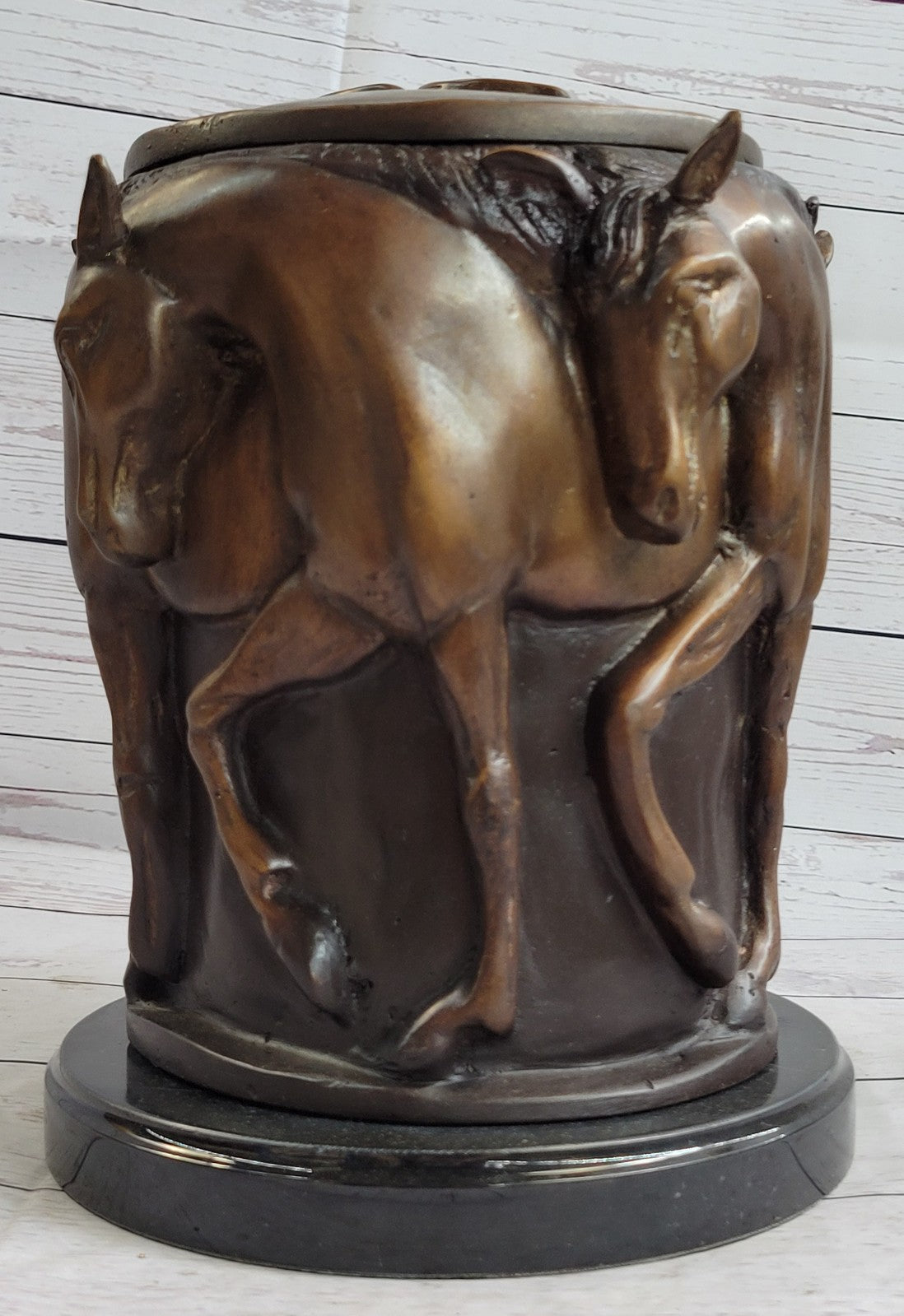 Elegant Bronze Urn Statue Sculpture Hand Made Horses Classical Art Deco Sale