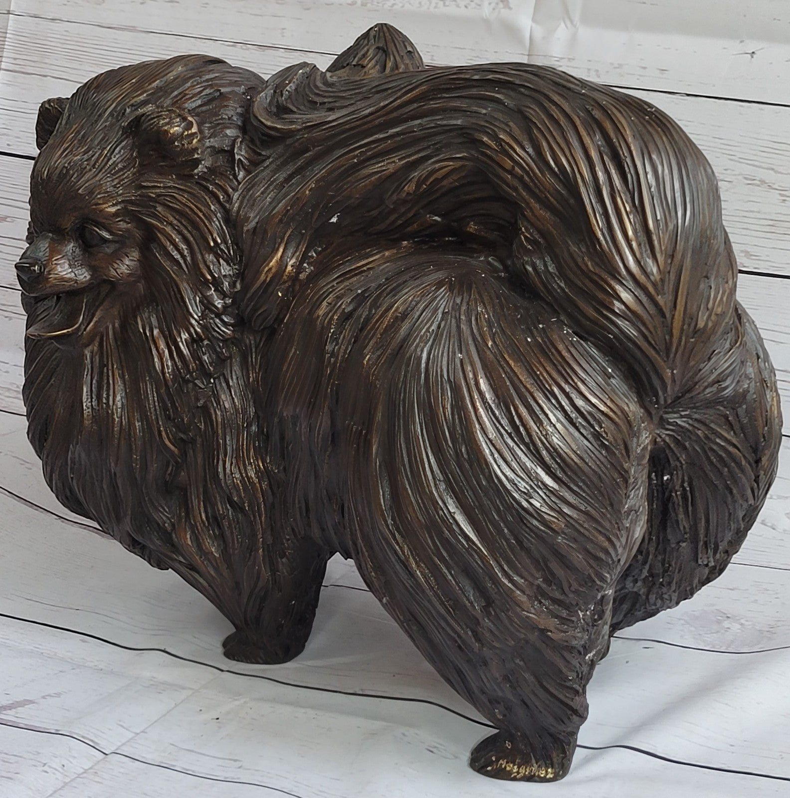 Pomeranian dog - a Extra Large statuette of bronze, metal figurine sculpture Art