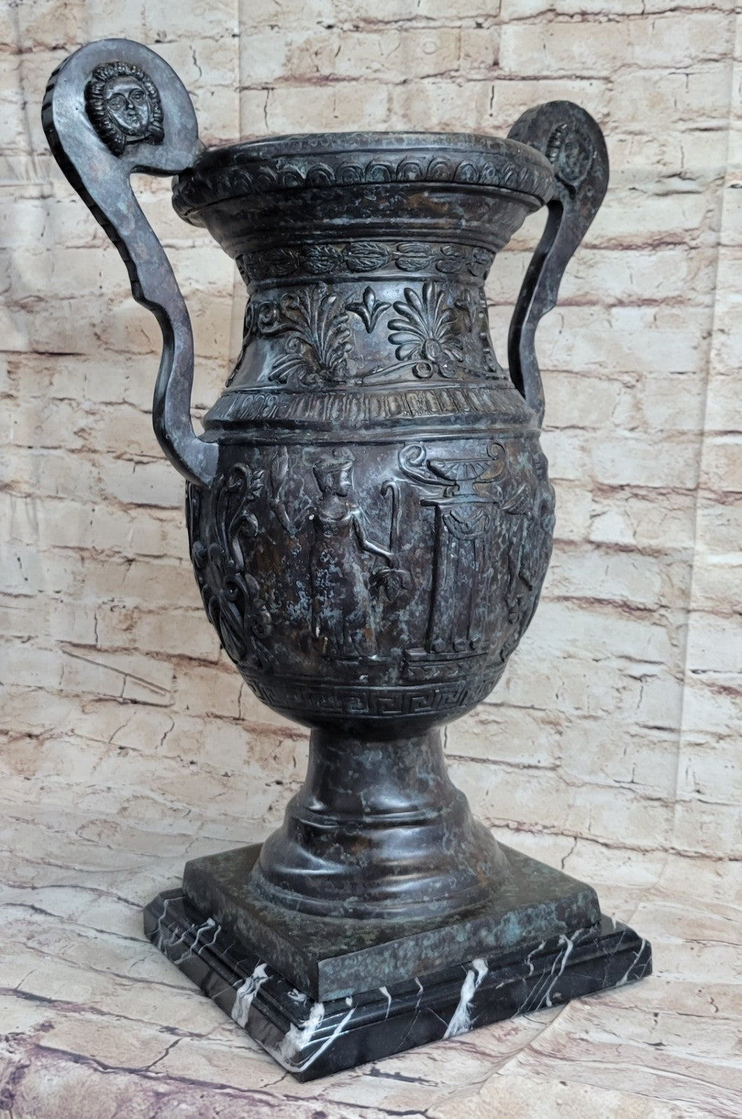 Art Deco Verdi Handcrafted Detailed Bronze Vase Sculpture Figurine Figure Decor