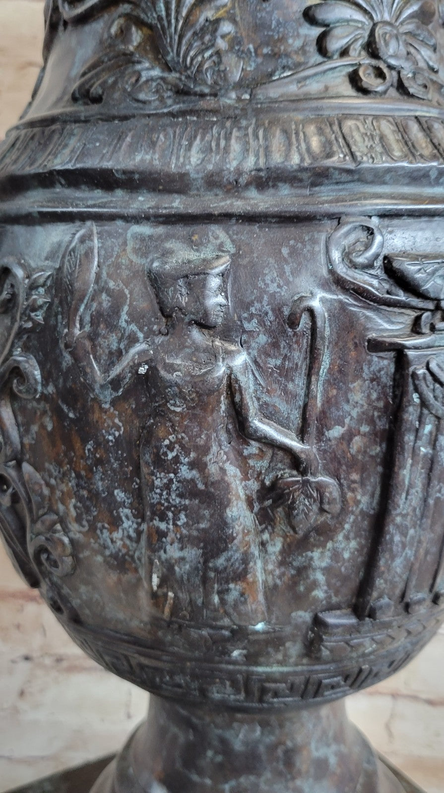 Art Deco Verdi Handcrafted Detailed Bronze Vase Sculpture Figurine Figure Decor