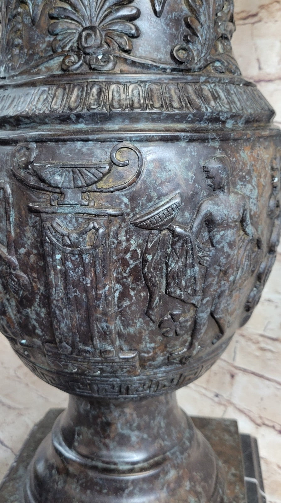 Art Deco Verdi Handcrafted Detailed Bronze Vase Sculpture Figurine Figure Decor