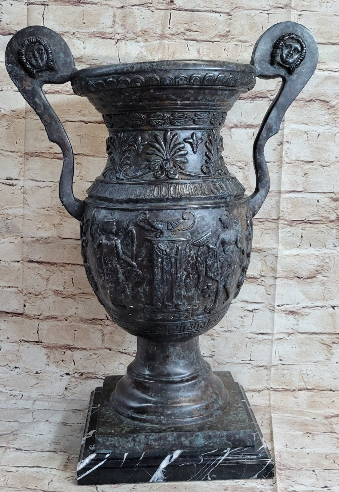 Art Deco Verdi Handcrafted Detailed Bronze Vase Sculpture Figurine Figure Decor