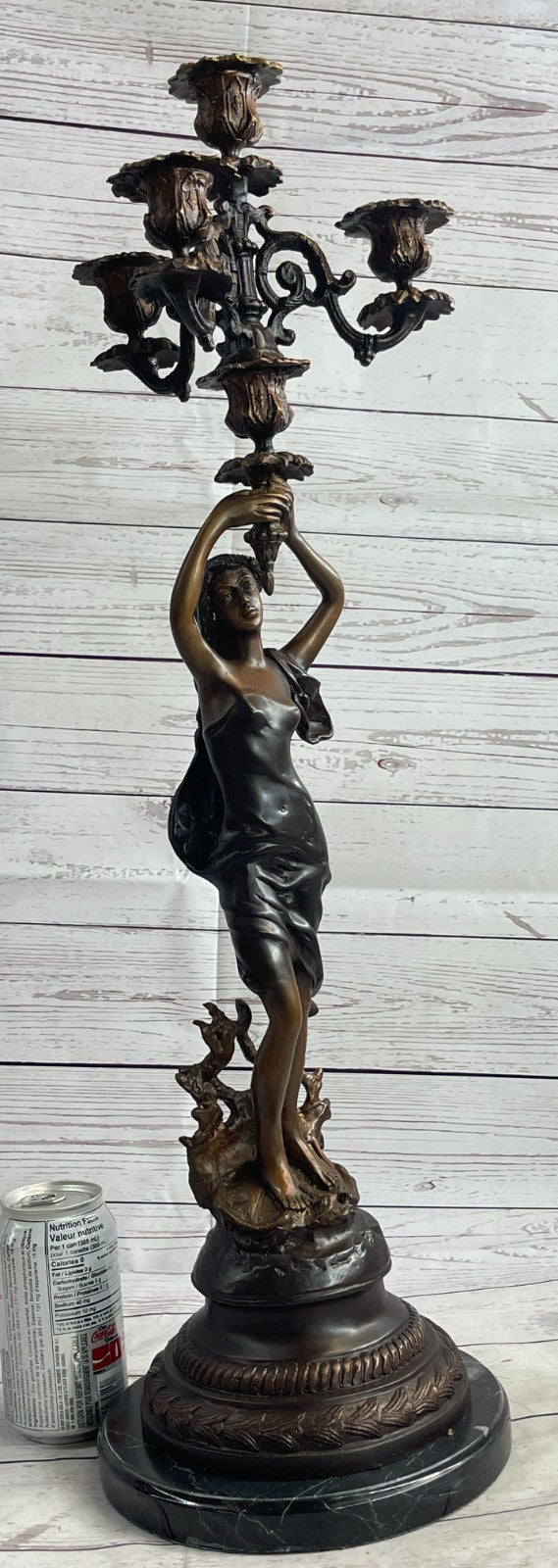 Auguste Moreau sculpture /candle stick patinated genuine bronze statue