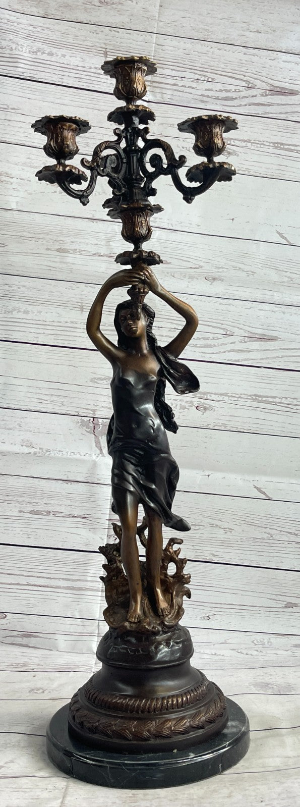 Auguste Moreau sculpture /candle stick patinated genuine bronze statue
