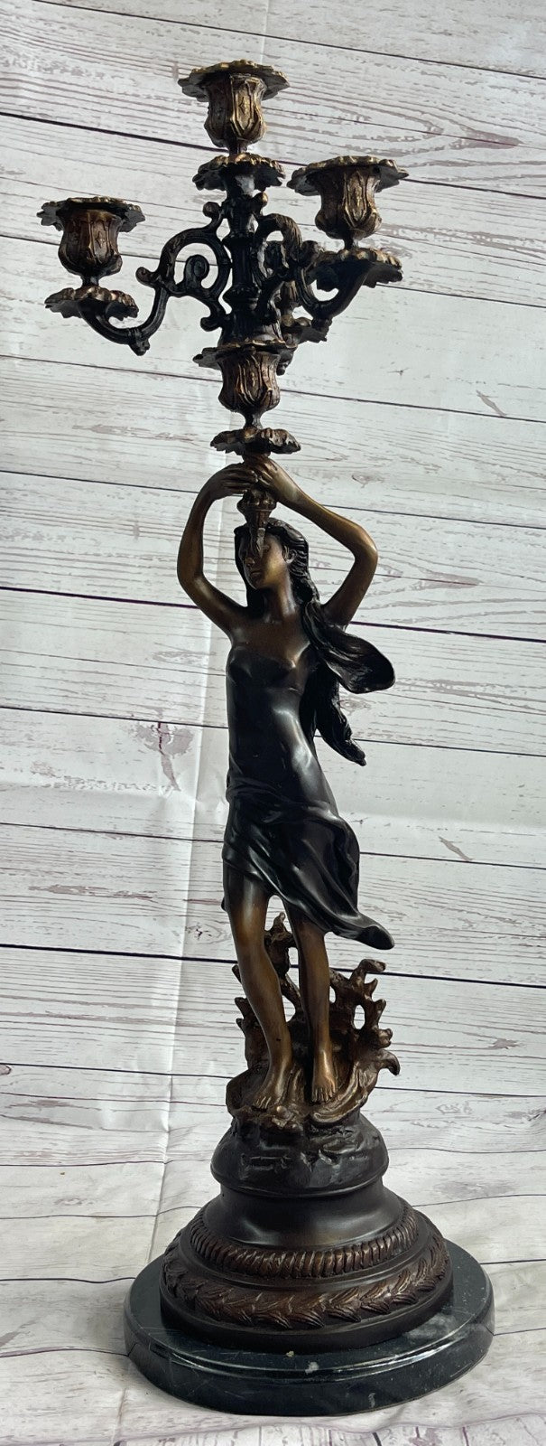 Auguste Moreau sculpture /candle stick patinated genuine bronze statue