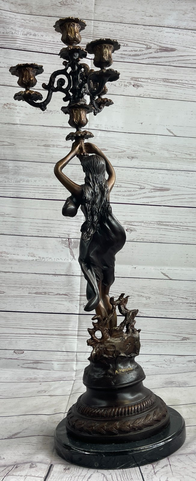 Auguste Moreau sculpture /candle stick patinated genuine bronze statue