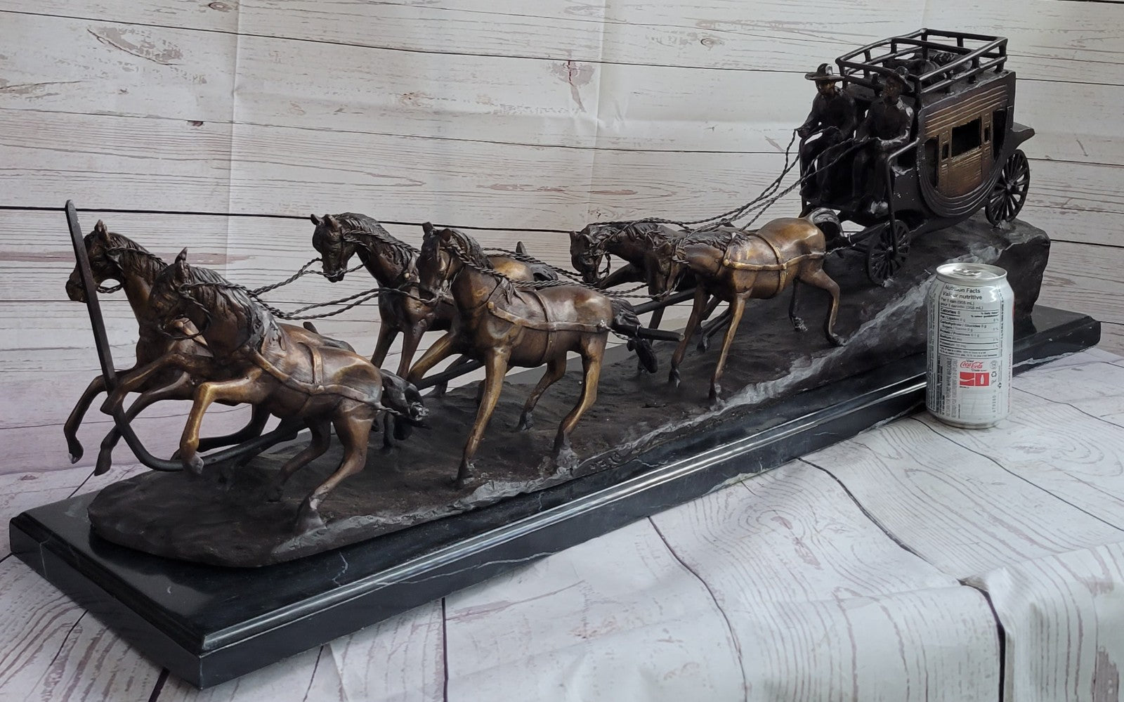 80 LBS Hot Cast Adventure Action Horses Bronze Statue – Old West Stagecoach Sculpture on Sale