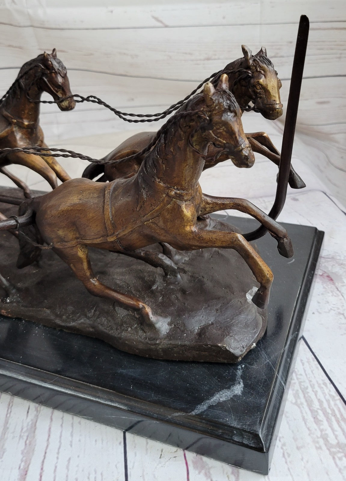 80 LBS Hot Cast Adventure Action Horses Bronze Statue – Old West Stagecoach Sculpture on Sale