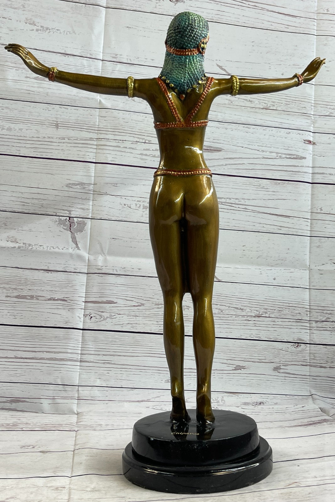 Tall Art Deco Sculpture Female Dancer on Marble Nude- Chiparus - Bronze Statue