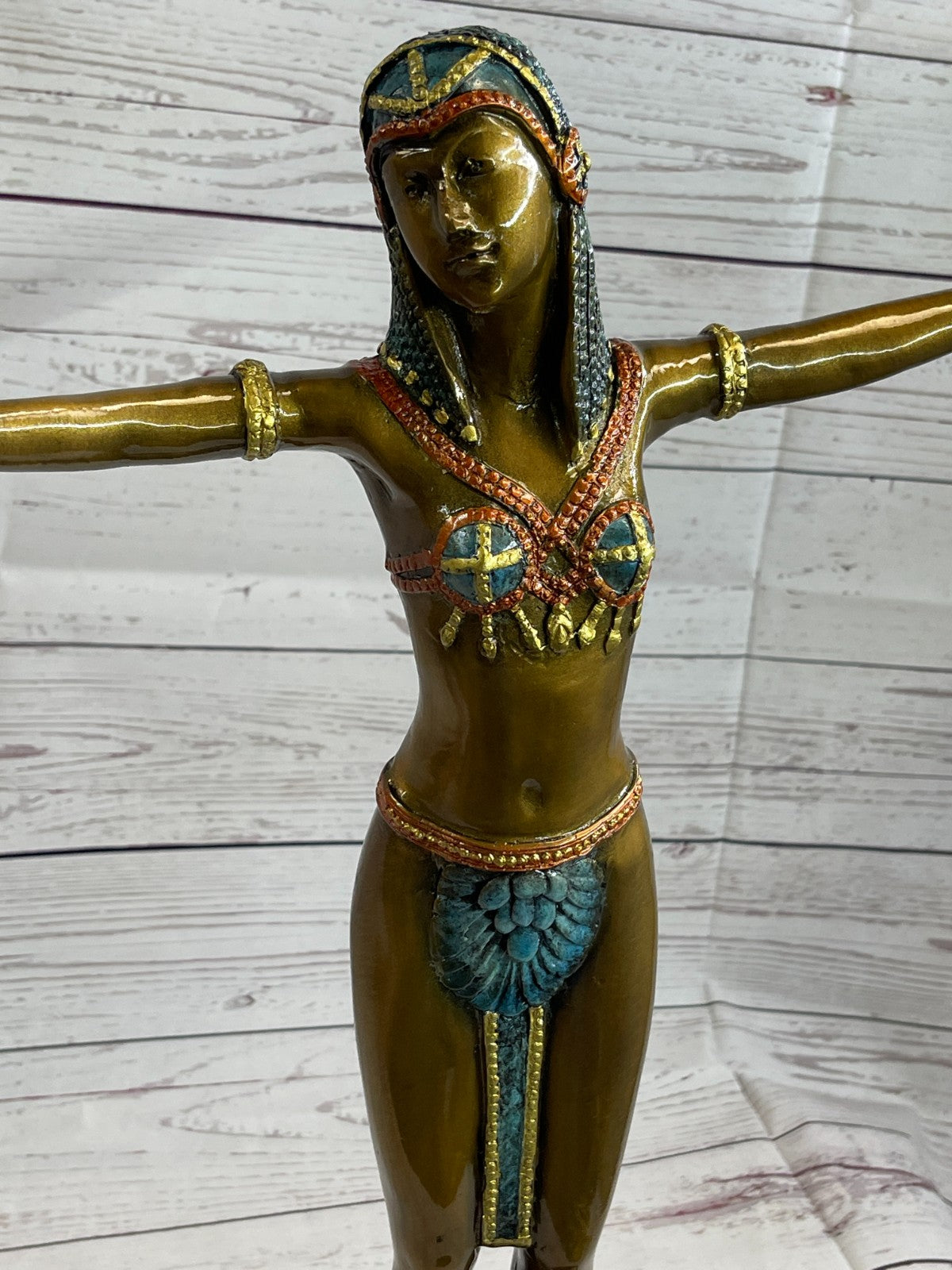 Tall Art Deco Sculpture Female Dancer on Marble Nude- Chiparus - Bronze Statue