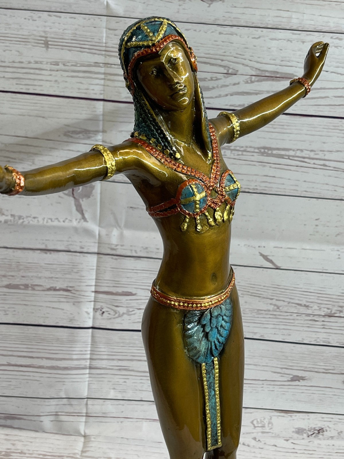 Tall Art Deco Sculpture Female Dancer on Marble Nude- Chiparus - Bronze Statue