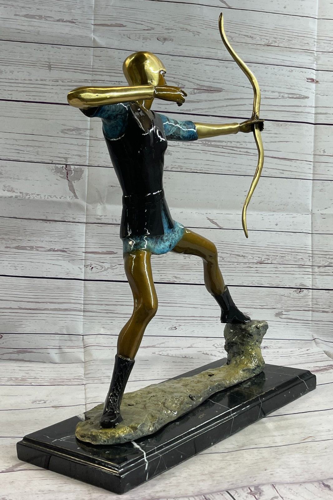 vintage Apollo Greek God Style Archer Nude Male Bronze Sculpture Statue History