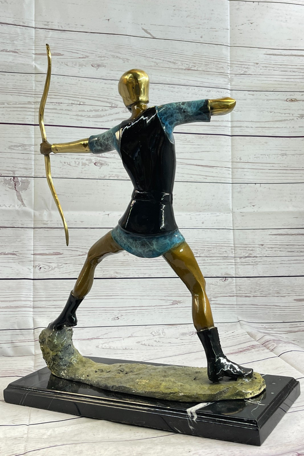 vintage Apollo Greek God Style Archer Nude Male Bronze Sculpture Statue History