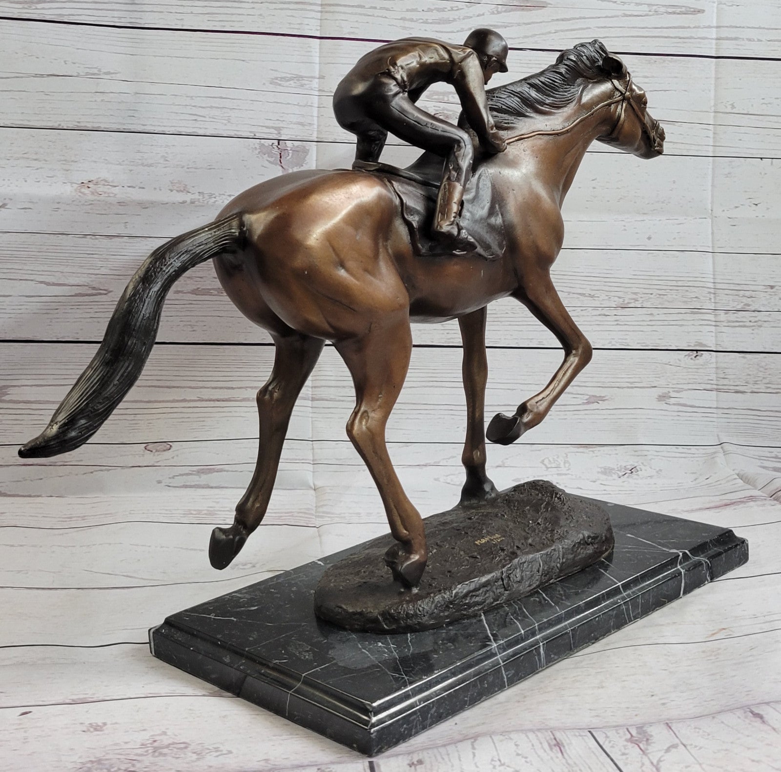 Marius Male Jockey Horse Race Bronze Sculpture - Handcrafted Limited Edition Collectible