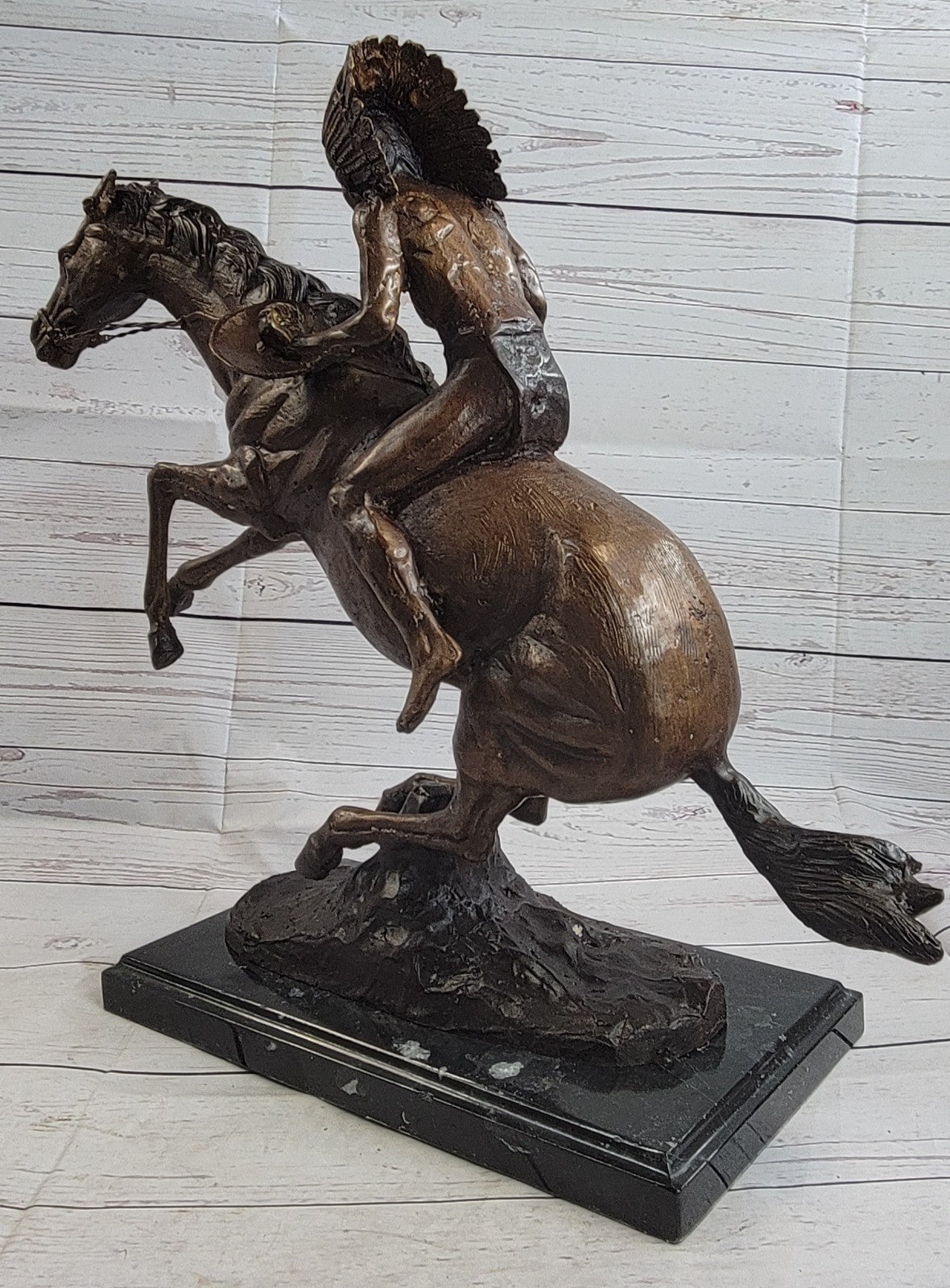 Warrior" Solid Bronze Collectible Sculpture by F. Remington Width 21" NEW STATUE