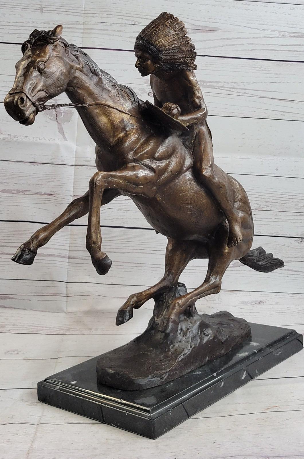 Warrior" Solid Bronze Collectible Sculpture by F. Remington Width 21" NEW STATUE