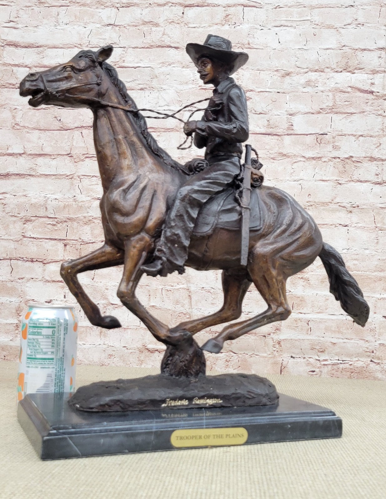 Cowboy On His Running Horse Handmade Bronze Statue Figure Gift Home Decor Art NR