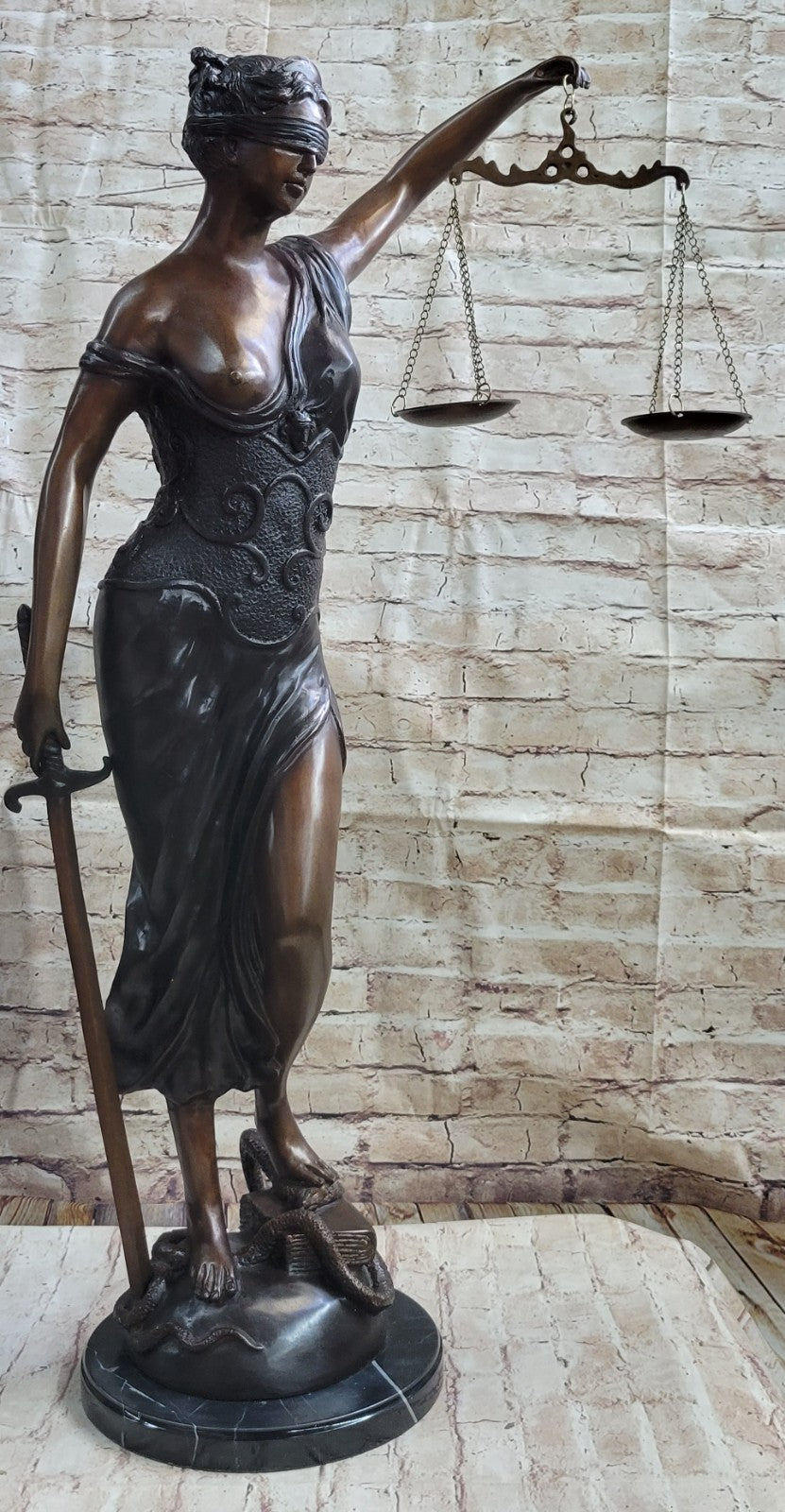 Ancient Greek Goddess Themis / Blind Lady Justice bronze/statue 91cm/36" Nude