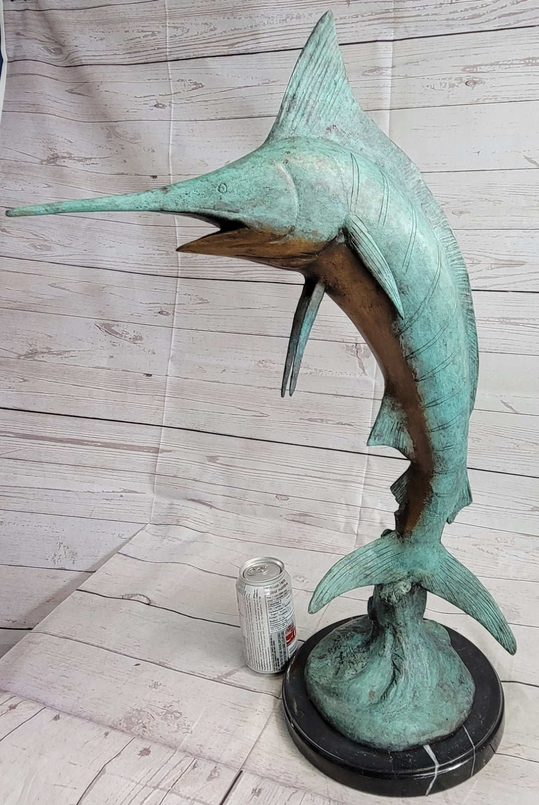 SIGNED MARIUS COLLECTORS EDITION SWORD FISH SEA OCEAN BRONZE STATUE SCULPTURE