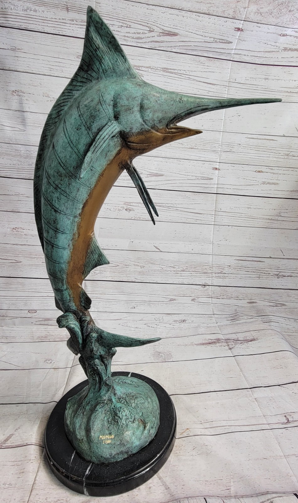 SIGNED MARIUS COLLECTORS EDITION SWORD FISH SEA OCEAN BRONZE STATUE SCULPTURE