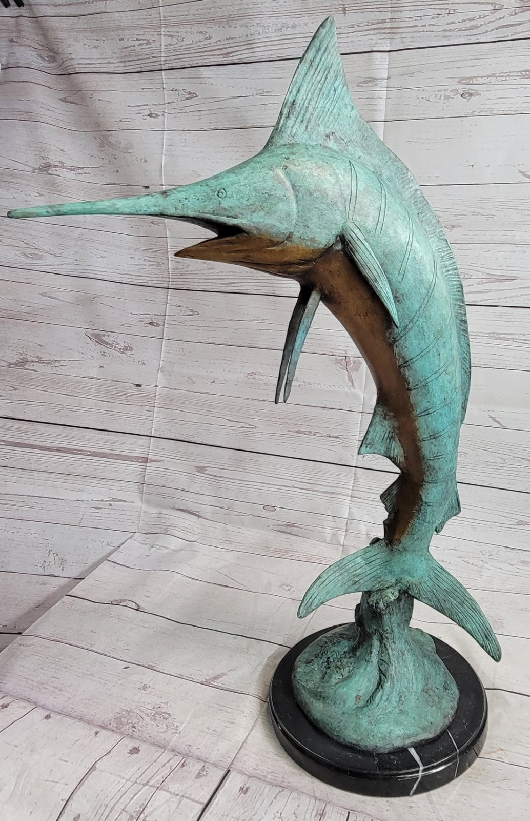 SIGNED MARIUS COLLECTORS EDITION SWORD FISH SEA OCEAN BRONZE STATUE SCULPTURE