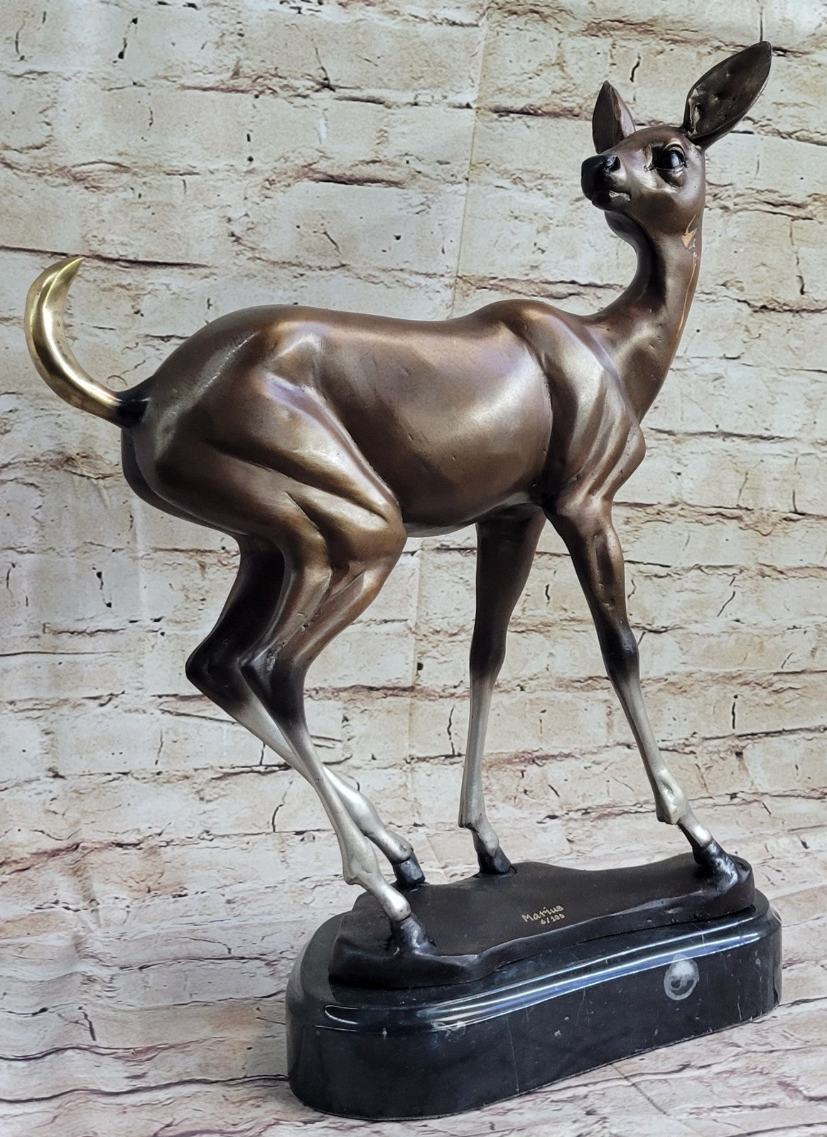 100% Solid Bronze Fawn Deer Animal Wildlife Bronze Sculpture by Moigniez Figure