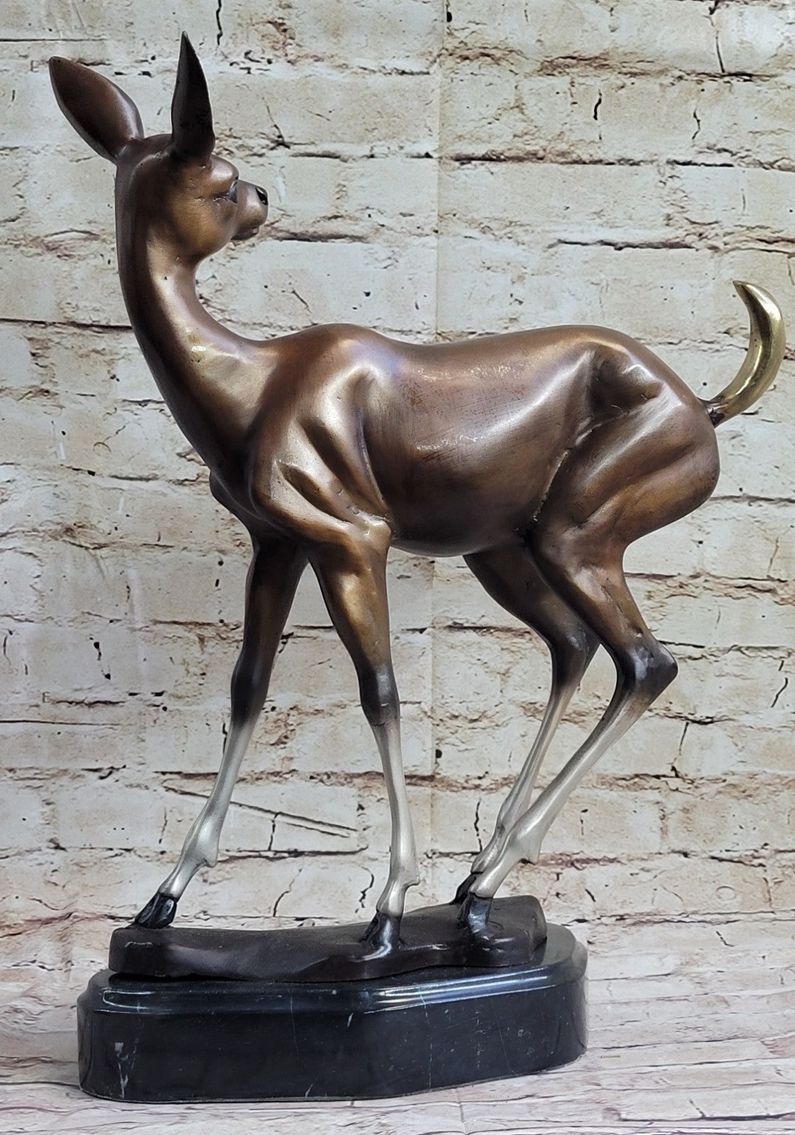 100% Solid Bronze Fawn Deer Animal Wildlife Bronze Sculpture by Moigniez Figure