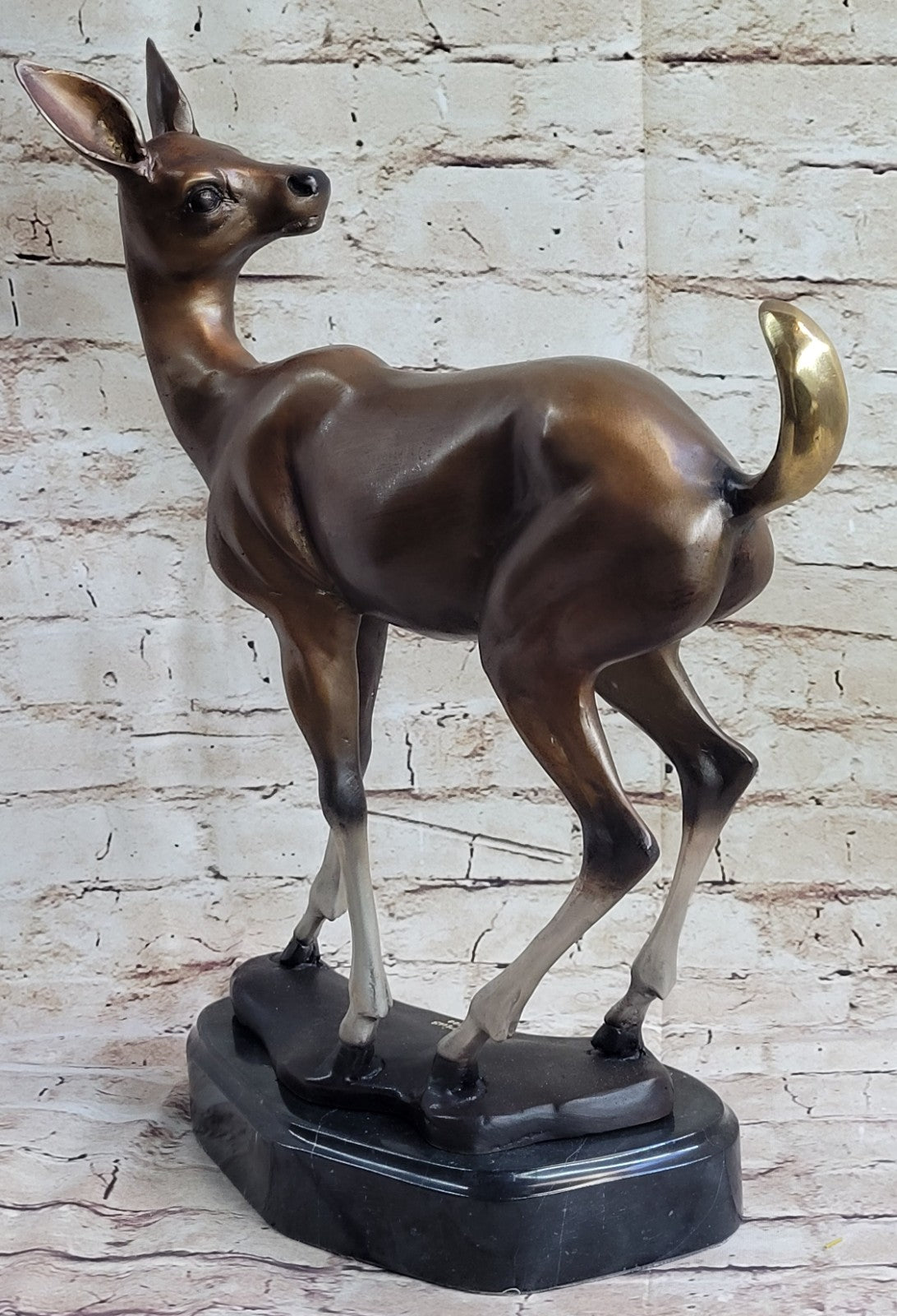 100% Solid Bronze Fawn Deer Animal Wildlife Bronze Sculpture by Moigniez Figure