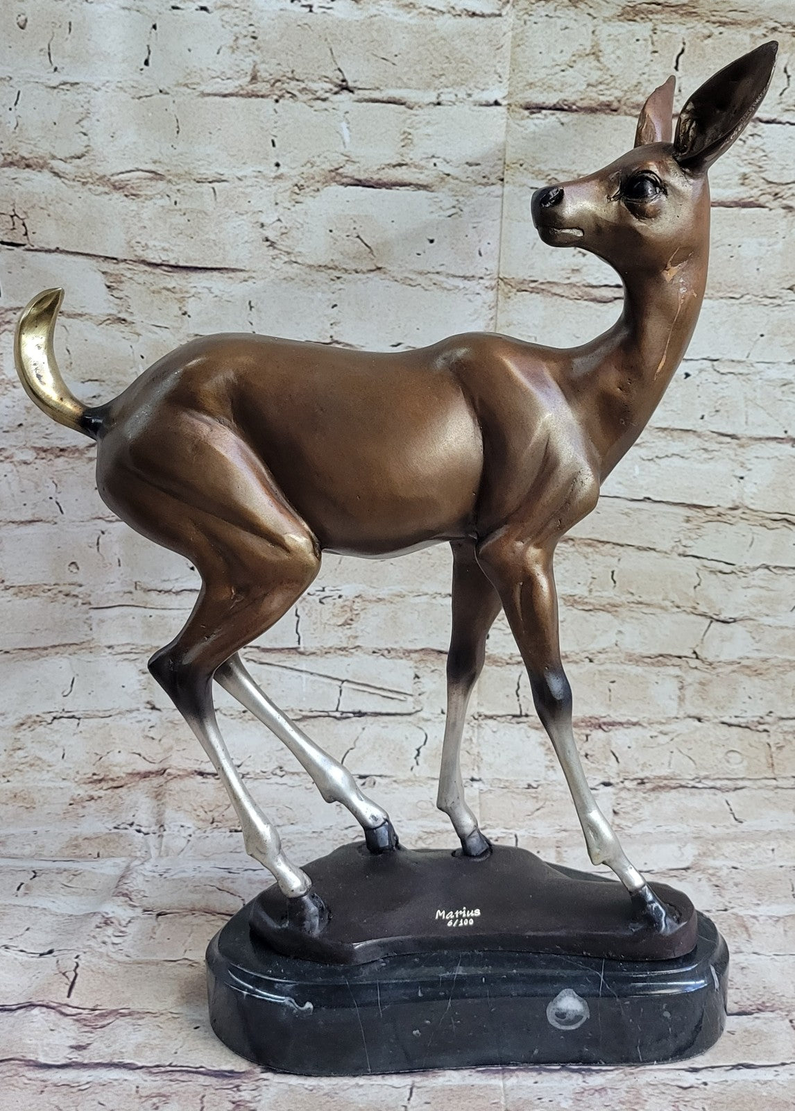 100% Solid Bronze Fawn Deer Animal Wildlife Bronze Sculpture by Moigniez Figure