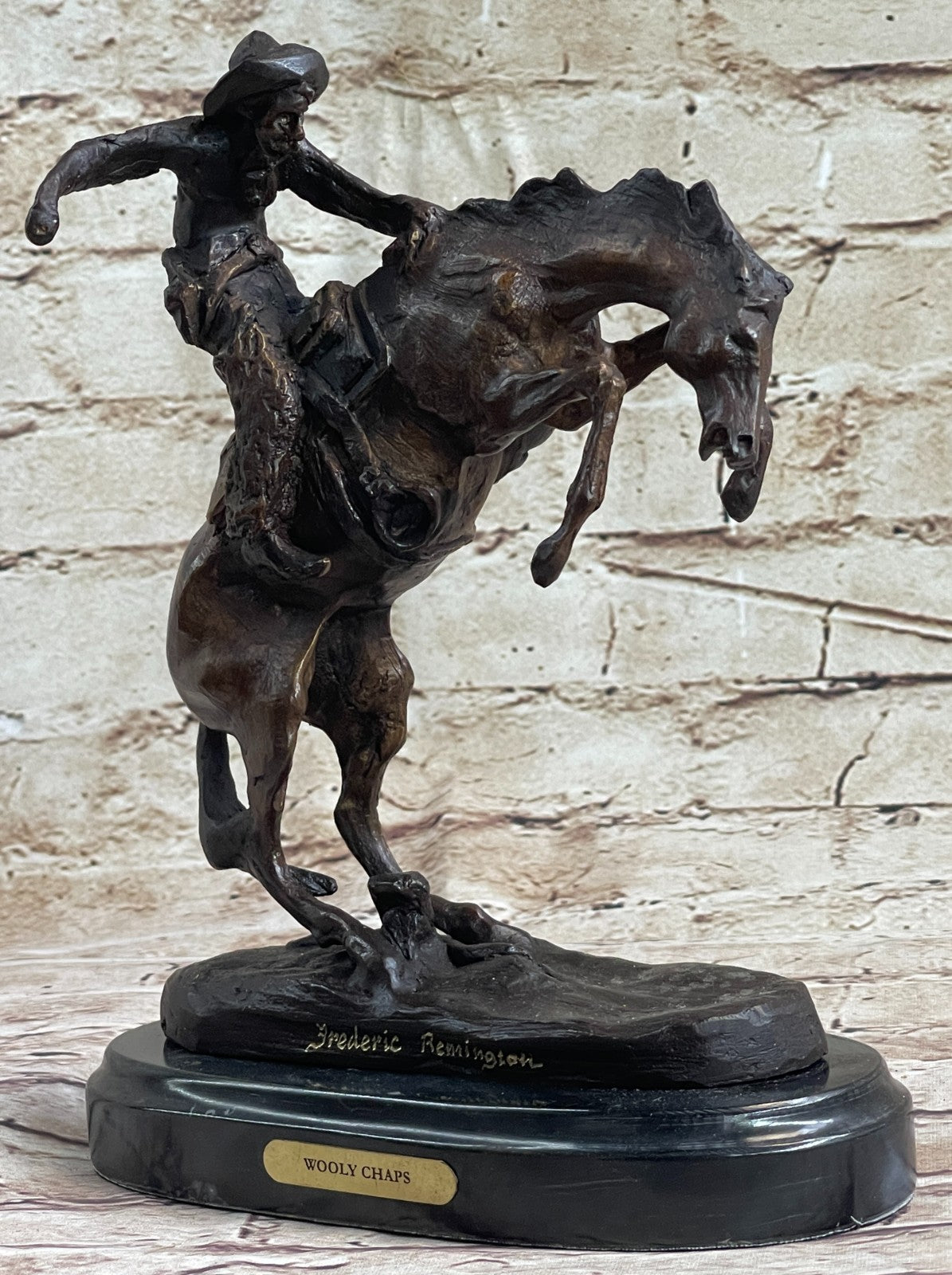 Remington Cowboy W/horse Bronze Sculpture Wooly Chap Figure Statue Home Decor NR