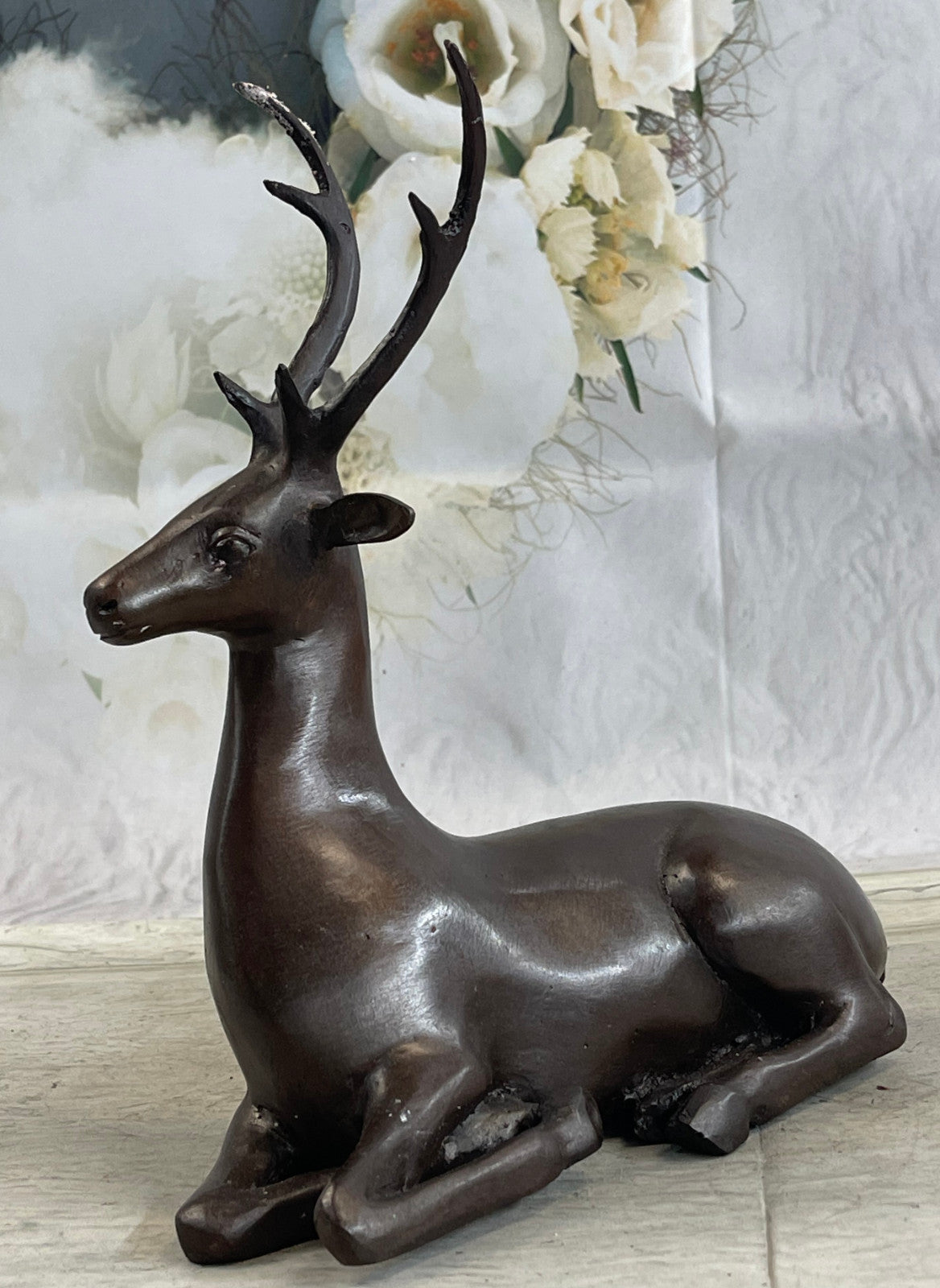 Signed Bronze Deer Statue Hunter Stags Elks Sculpture Hand Made Statue Figure