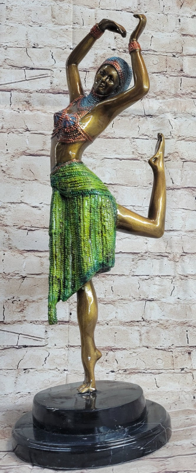 LARGE DIMITRI CHIPARUS DANCER ART DECO BRONZE SCULPTURE MARBLE BASE FIGURINE ART