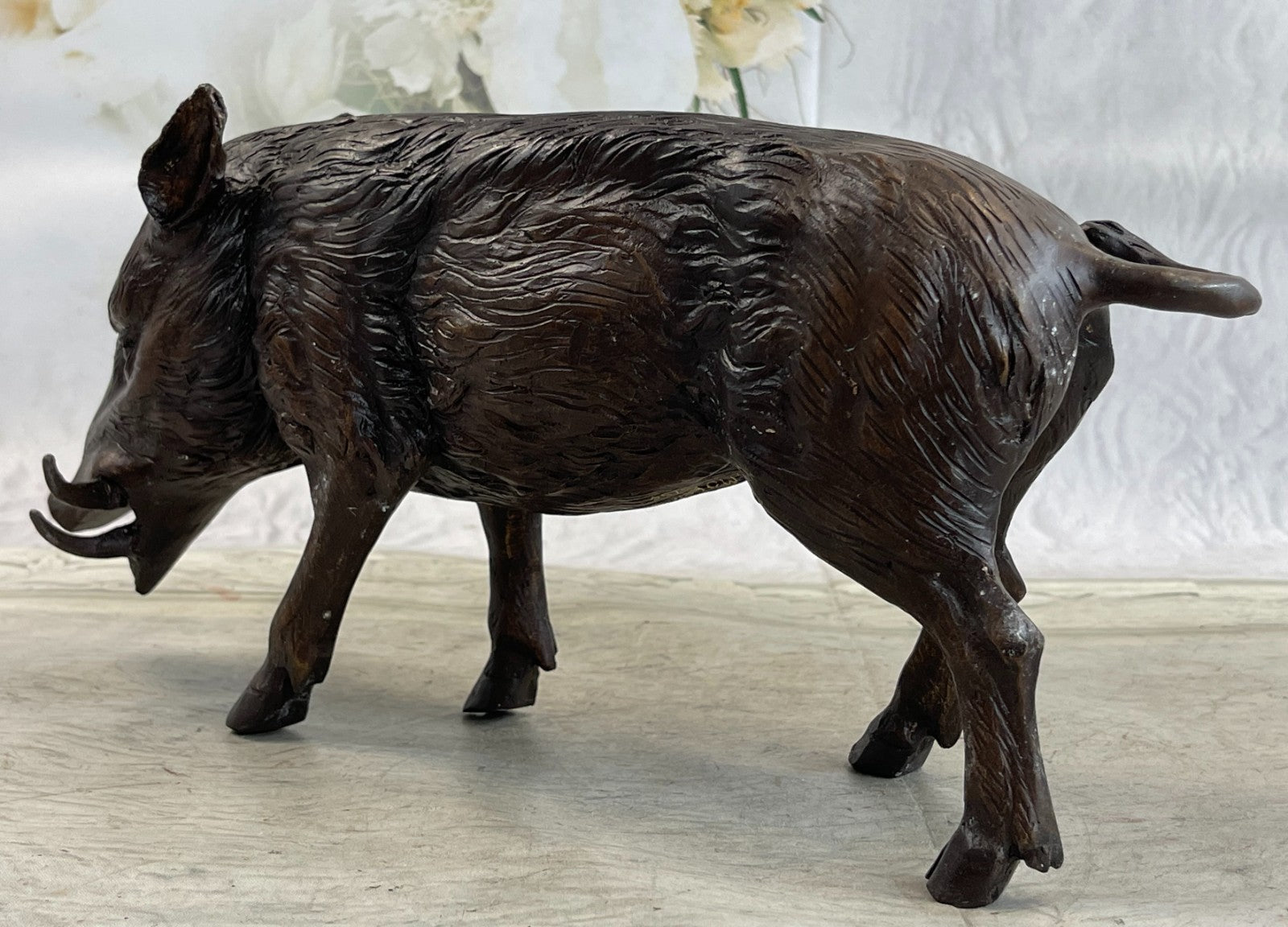 Bronze Art Deco Farm Decor Happy Pig Boar Wild Marble Figure Artwork Figurine