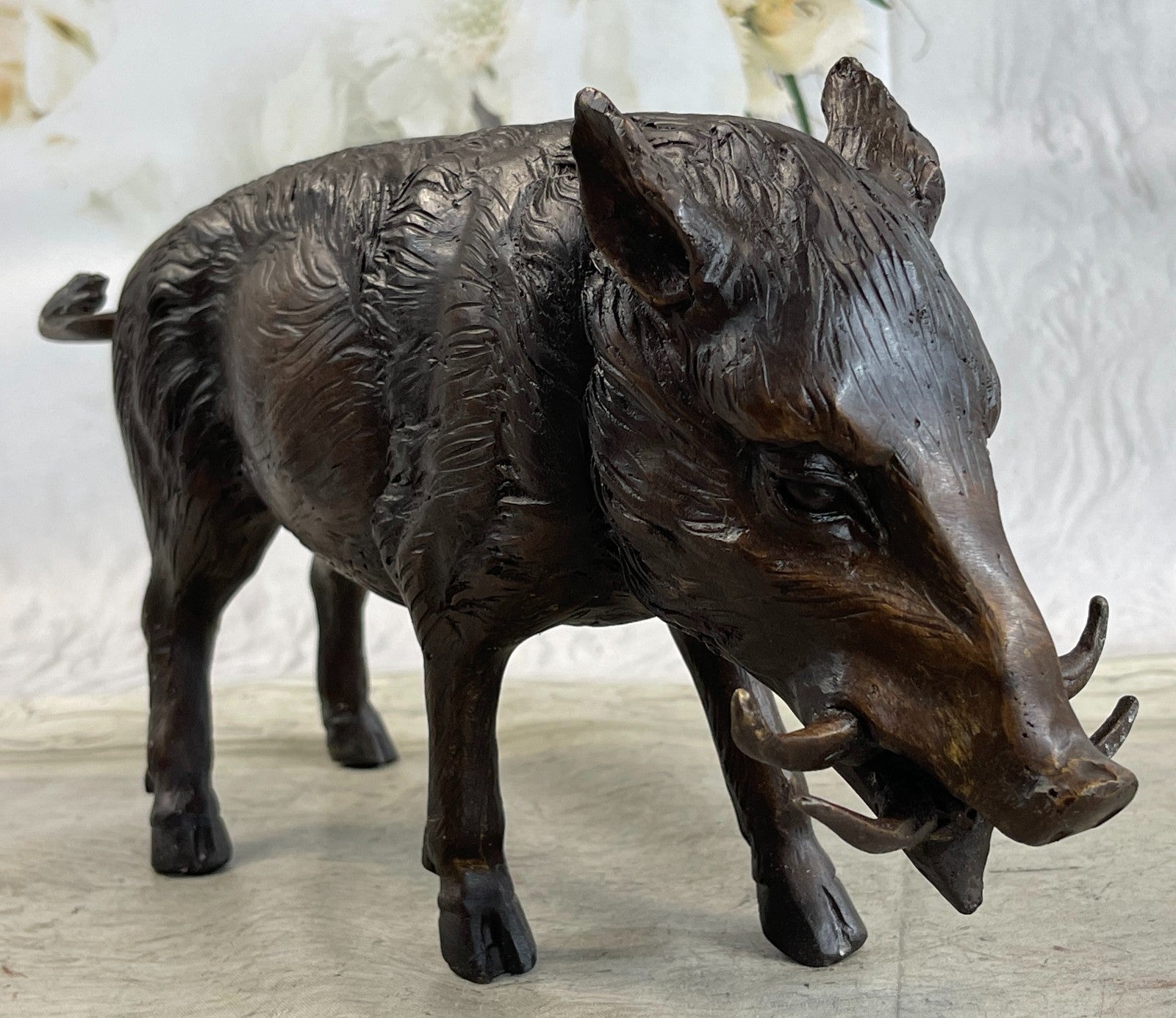 Bronze Art Deco Farm Decor Happy Pig Boar Wild Marble Figure Artwork Figurine
