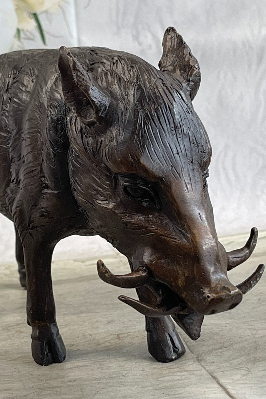 Bronze Art Deco Farm Decor Happy Pig Boar Wild Marble Figure Artwork Figurine
