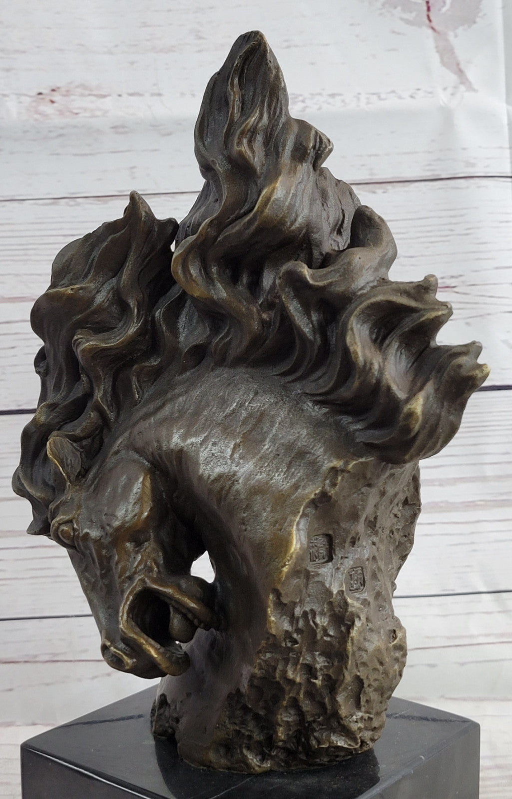 Handcrafted Bronze Horse Statue on Marble Base Art Deco Figurine Signed Milo
