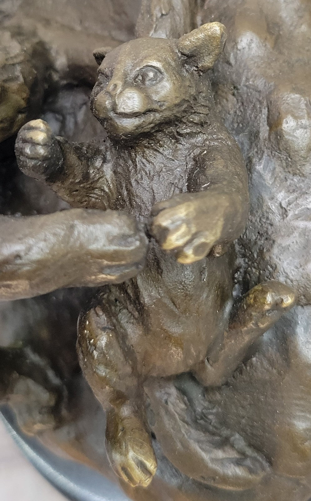 VINTAGE CAT AND BABY BRONZE STATUE HOT CAST MARBLE BASE FIGURINE FIGURE STATUE